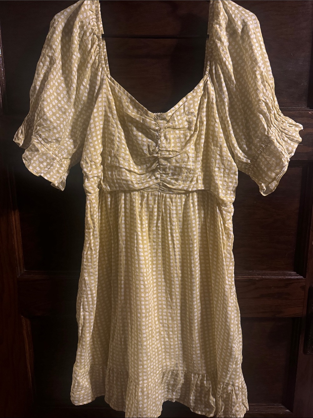 Very J Yellow and White Dot Puff-Sleeve Mini Dress, NWT